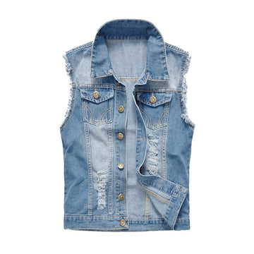 Sky Blue Ripped Denim Vest